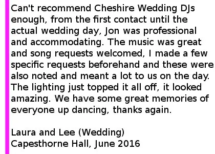 DJ Review Capesthorne Wedding